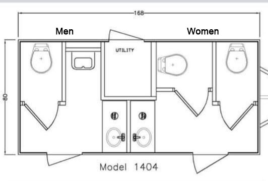 North Coast Sanitation’s 4 stall portable restroom trailer shown.